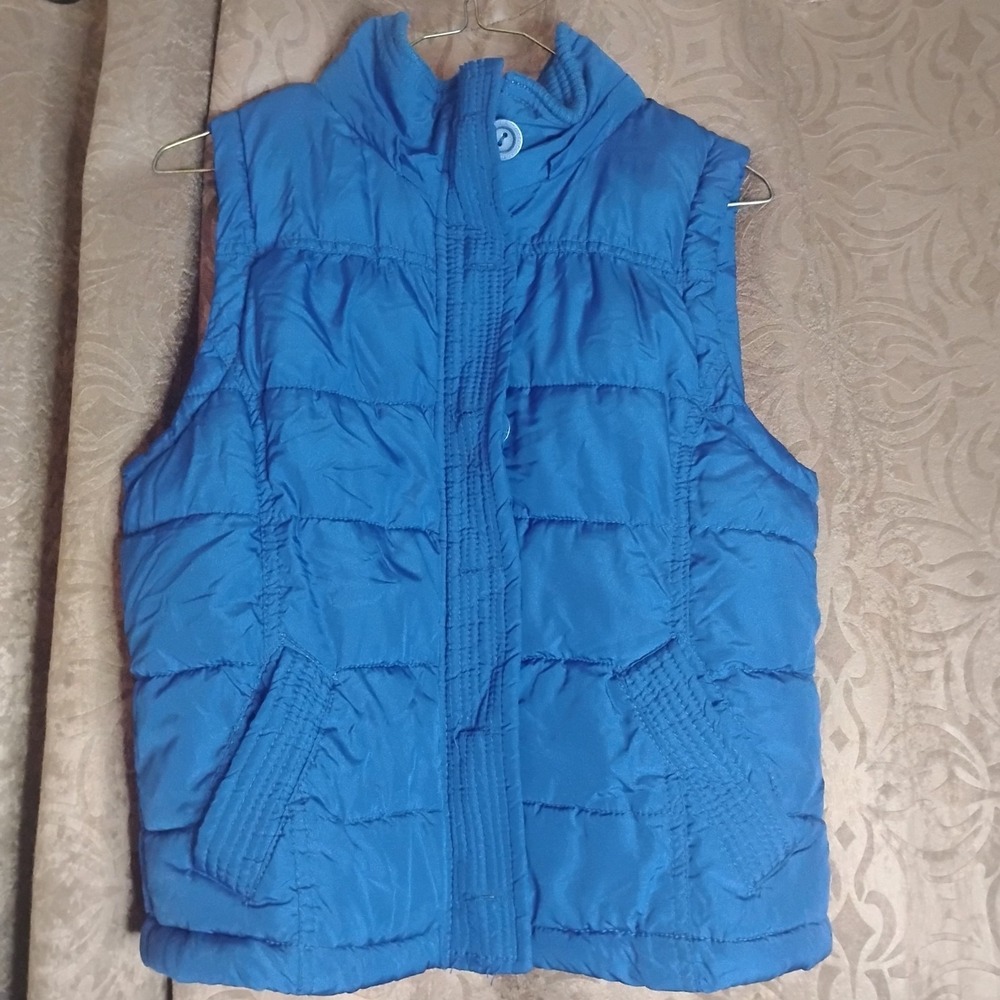 Aeropostale Womens Size Medium Puffer Vest (no hood) Blue Plaid Lining Zip Snaps